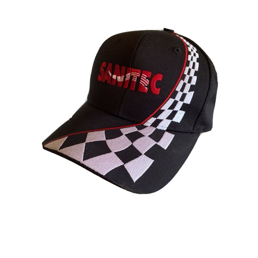 Black Sanitec Checkered Board Racing Cap Hat Adjustable